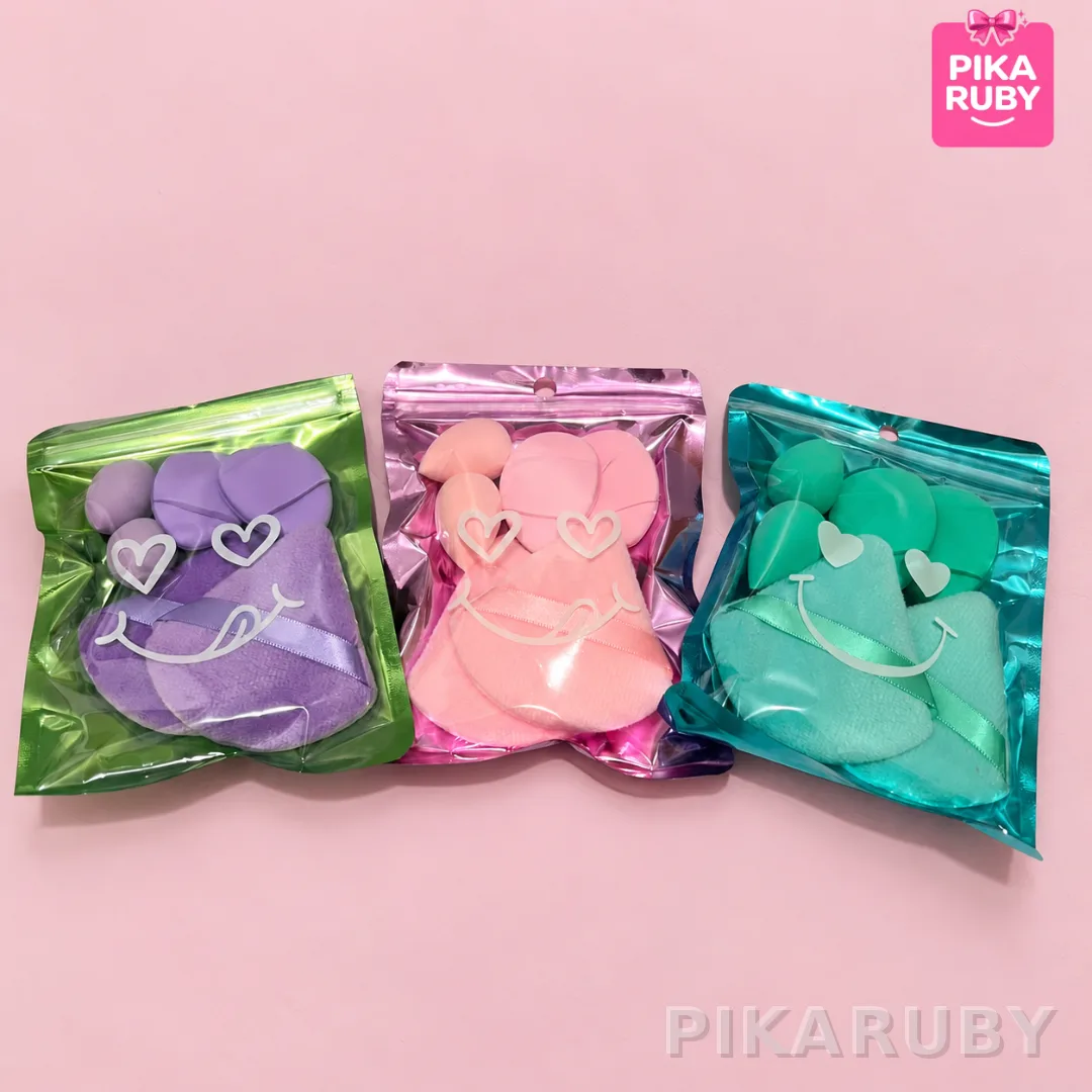 ( ISI 12 PACK ) PUFF+BEAUTY BLENDER / 3 MODEL PUFF 6 PCS DALAM SATU PACK / PASTEL POP BLENDING TRIO